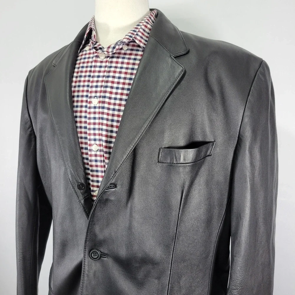 J. Ferrar Men's Three Button Leather Jacket‎ Coat Size XL BLACK